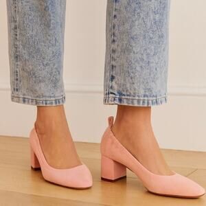 Everlane Everyday Block Heel Shoe In Light Bubblegum Pink Suede Block Heel US 9